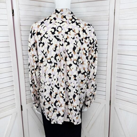 Loft Animal Print V Neck Pullover Tunic Blouse Shirt Lavender Multi Small - Picture 4 of 12
